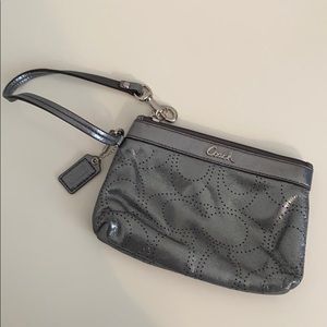 Charcoal Metallic Coach Wristlet